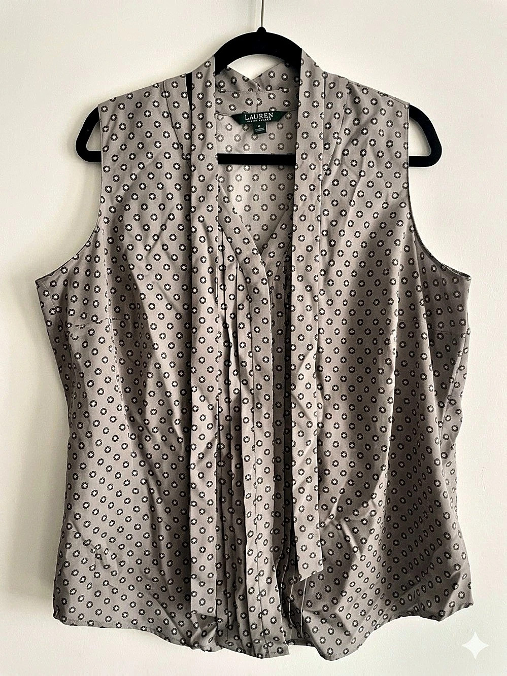 Lauren Ralph Lauren Geometric Tie Neck Blouse Gray Purple Size 2X
